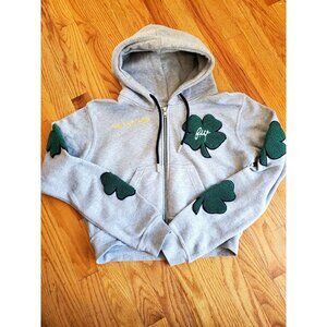 Filthy Wealth Gray Hoodie Green Shamrock Appliqué & "Bae" Script Embroidery XL